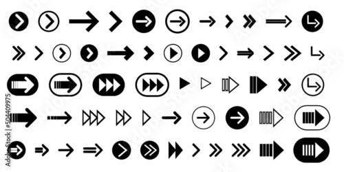 Arrows black icon set. Arrow icons. Collection of 56 vector arrows. Simple arrows vector illustration. Various arrows set. Motion, direction, navigation, UI design figures