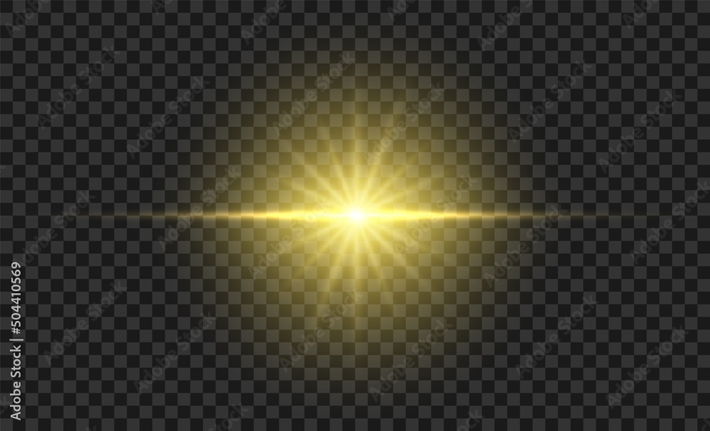 Golden glowing light. Gold glow flash with sparcle. Vector sunrise effect. Realistic shiny beam set Golden glowing light. Gold glow flash with sparcle. Vector sunrise effect. Realistic shiny beam set