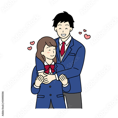 学生カップル　抱きしめる　上半身