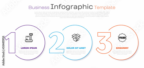Set line Scale with cardboard box, Unboxing and rice tag Free. Business infographic template. Vector