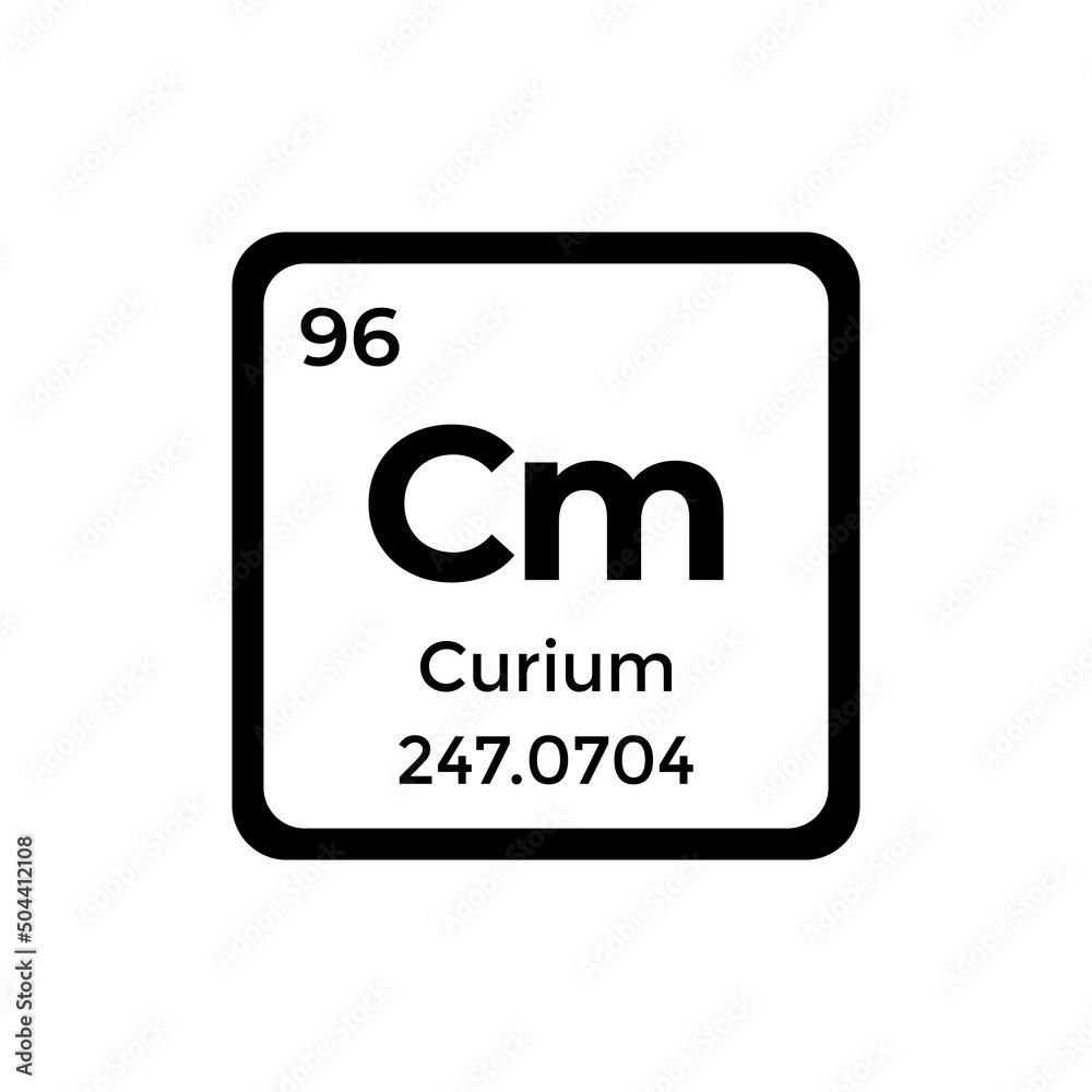 Curium periodic table element Cm atom black vector icon with atomic and mass number isolated on white background. Chemical element sign Curium periodic table element Cm atom black vector icon with atomic and mass number isolated on white background. Chemical element sign