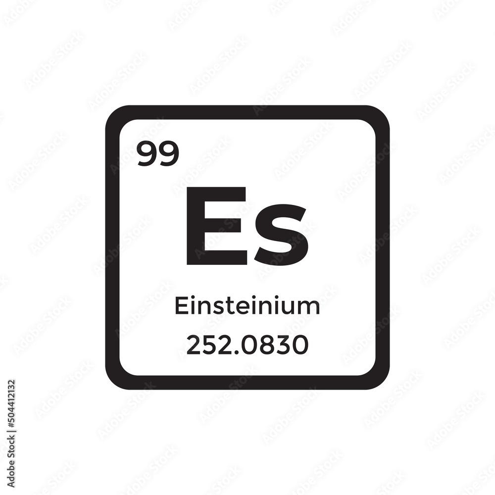 Einstenium  periodic table element Es atom black vector icon with atomic and mass number isolated on white background. Chemical element sign