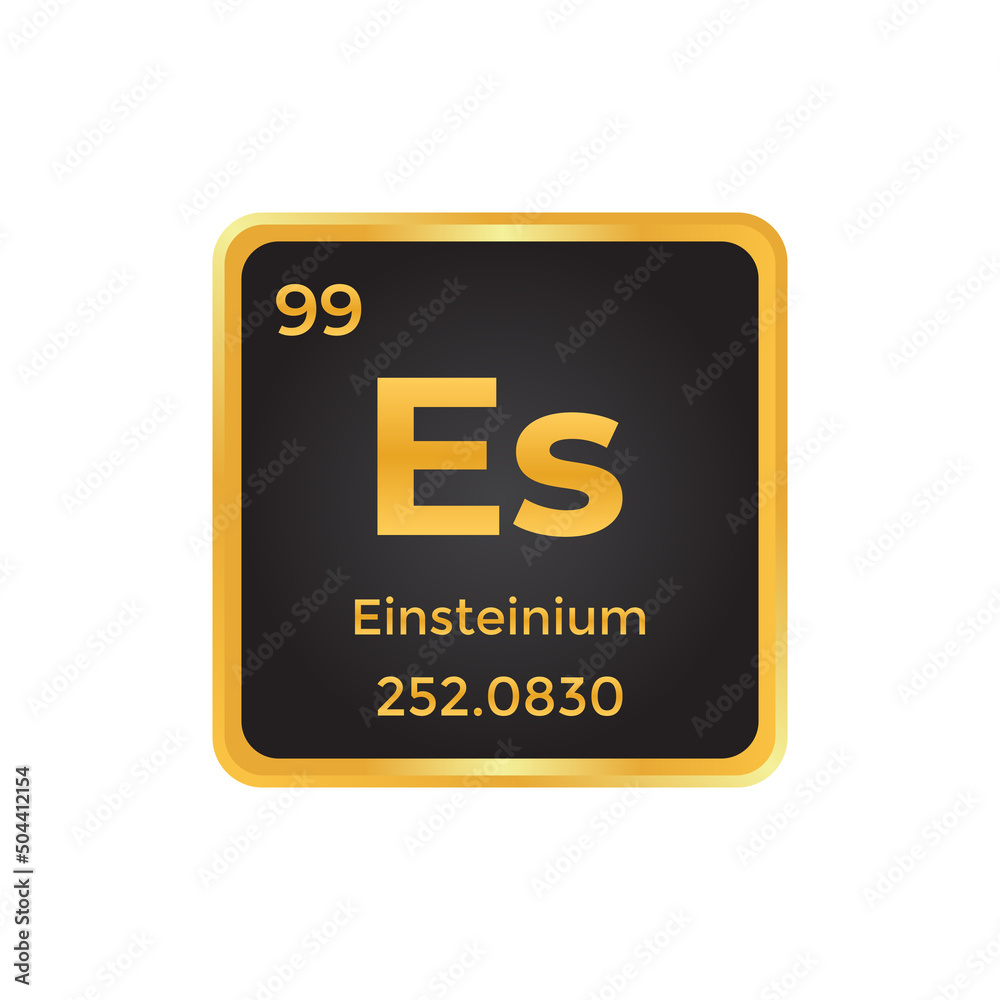 Einstenium periodic table element Es atom vector icon design with atomic and mass number. Chemistry chemical element symbol Einstenium periodic table element Es atom vector icon design with atomic and mass number. Chemistry chemical element symbol