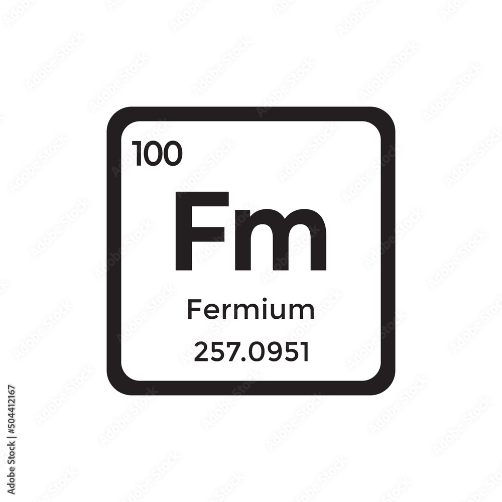 Fermium periodic table element Fm atom black vector icon with atomic and mass number isolated on white background. Chemical element sign Fermium periodic table element Fm atom black vector icon with atomic and mass number isolated on white background. Chemical element sign