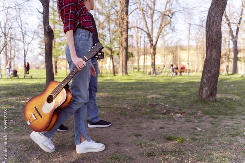 Holding the guitar