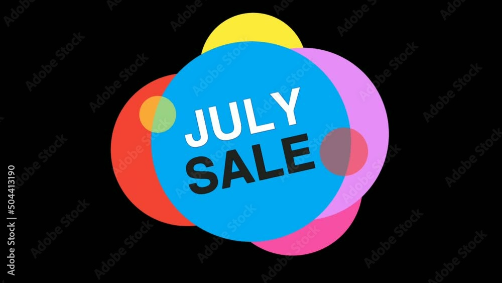 JULY SALE Flat Style Sticker Banner Colorful Label Popup Promotional Animation 4K. Sale, Discounts, Deals, Special Offers or black Friday event JULY SALE Flat Style Sticker Banner Colorful Label Popup Promotional Animation 4K. Sale, Discounts, Deals, Special Offers or black Friday event