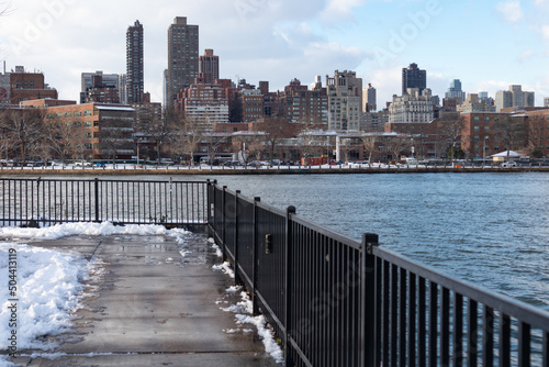 Roosevelt Island and Manhattan Skyline along the East River seen from Astoria Queens New York during the Winter with Snow © James