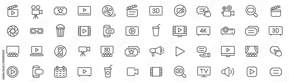 Cinema icons set. Cinema symbols set. Movie line icons vector - obrazy, fototapety, plakaty 