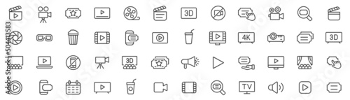 Canvastavla Cinema icons set. Cinema symbols set. Movie line icons vector