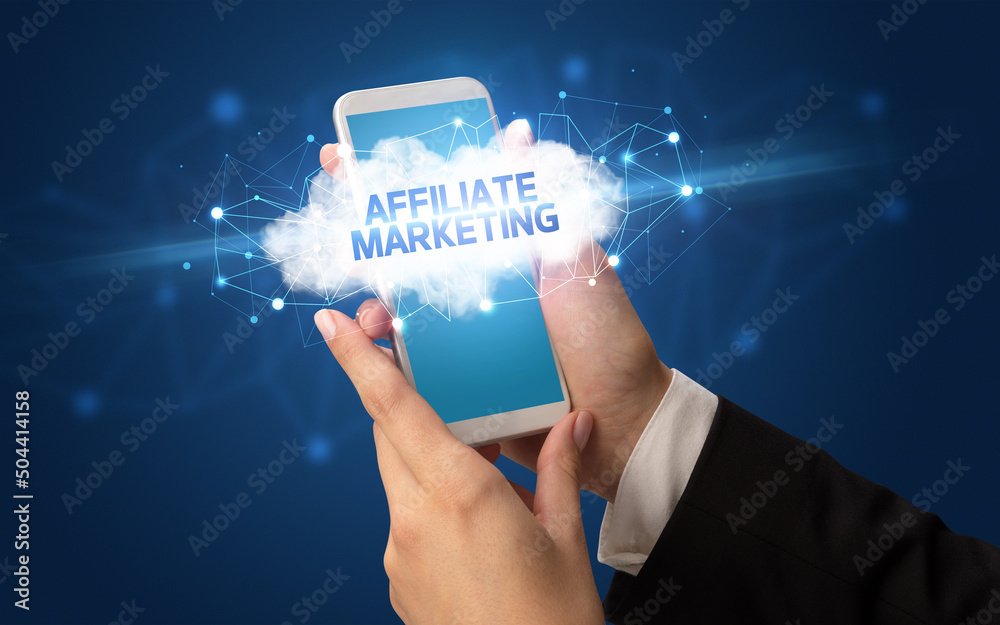 Hand using smartphone with cloud business concept Hand using smartphone with cloud business concept