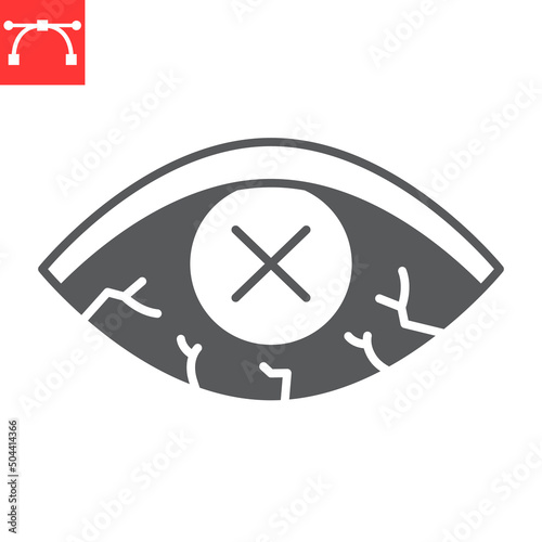 Diabetic eye glyph icon, eyeball and disease, diabetic retinopathy vector icon, vector graphics, editable stroke solid sign, eps 10.