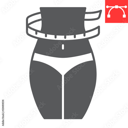 Weight lose glyph icon, diet and body, woman waist with measuring tape vector icon, vector graphics, editable stroke solid sign, eps 10.