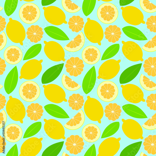 An example of a lemon citrus vector. Botany vector description. Summer background. Flower design. Wallpaper printing.Pattern