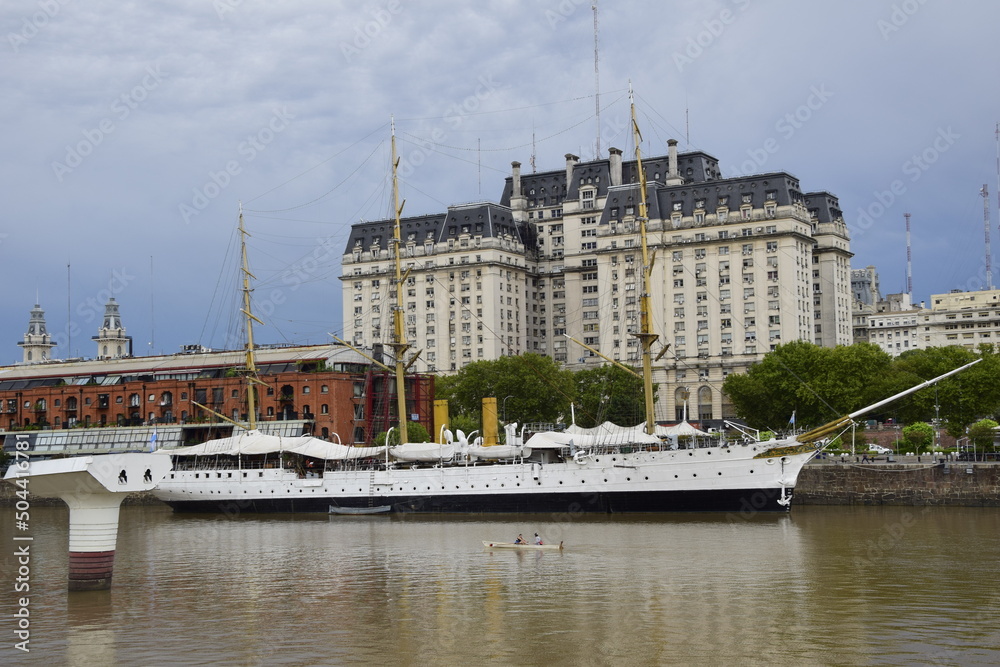 Naklejka premium Sailboats in the water channel in the Puerto Madero district of Buenos Aires