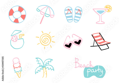 Beach party  icon collection - hand drawn
