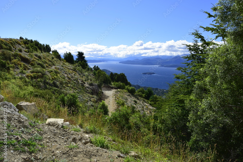 View of the city and the surrounding area from a high point in Arrayanes National Park, San Carlos de Bariloche.