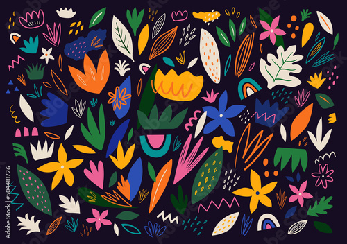 Fototapeta Naklejka Na Ścianę i Meble -  Summer colourful abstract illustration. Bright beautiful  floral pattern in modern hand drawn style.