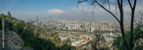 Aerial view of a city and The Andes mountain in the background, Santiago