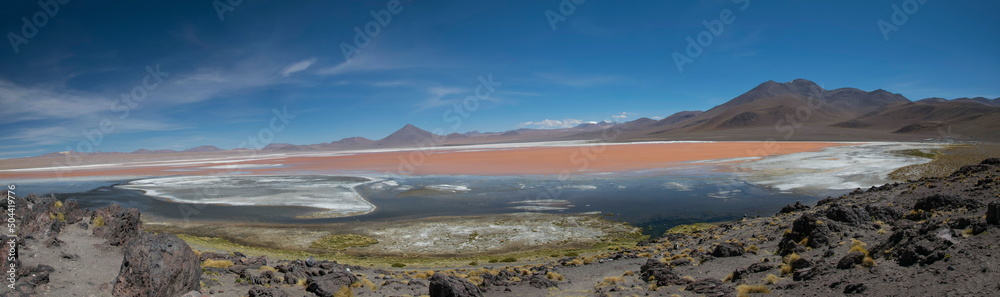 Colorado lagoon, lake with reddish waters in the Salar Uyuni, Bolivia Colorado lagoon, lake with reddish waters in the Salar Uyuni, Bolivia