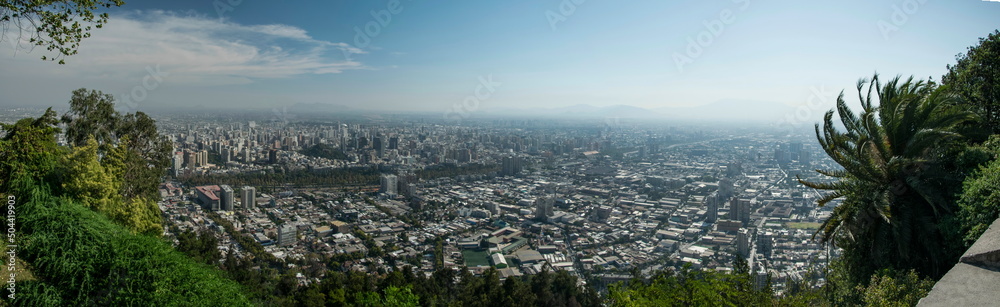 Aerial view of a city and The Andes mountain in the background, Santiago