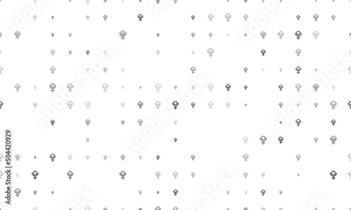 Seamless background pattern of evenly spaced black astrological pluto symbols of different sizes and opacity. Vector illustration on white background