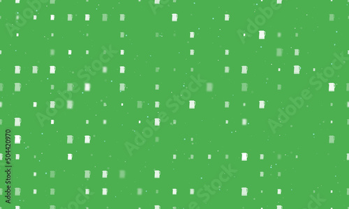Seamless background pattern of evenly spaced white kettle symbols of different sizes and opacity. Vector illustration on green background with stars