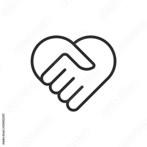Hand palm care love symbol. Hands together. Heart symbol