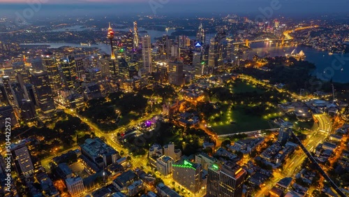 Hyperlapse Time Lapse Aerial Sydney City Harbour Aerial Sunset night Lights freaks traffic  All Logos Blurred