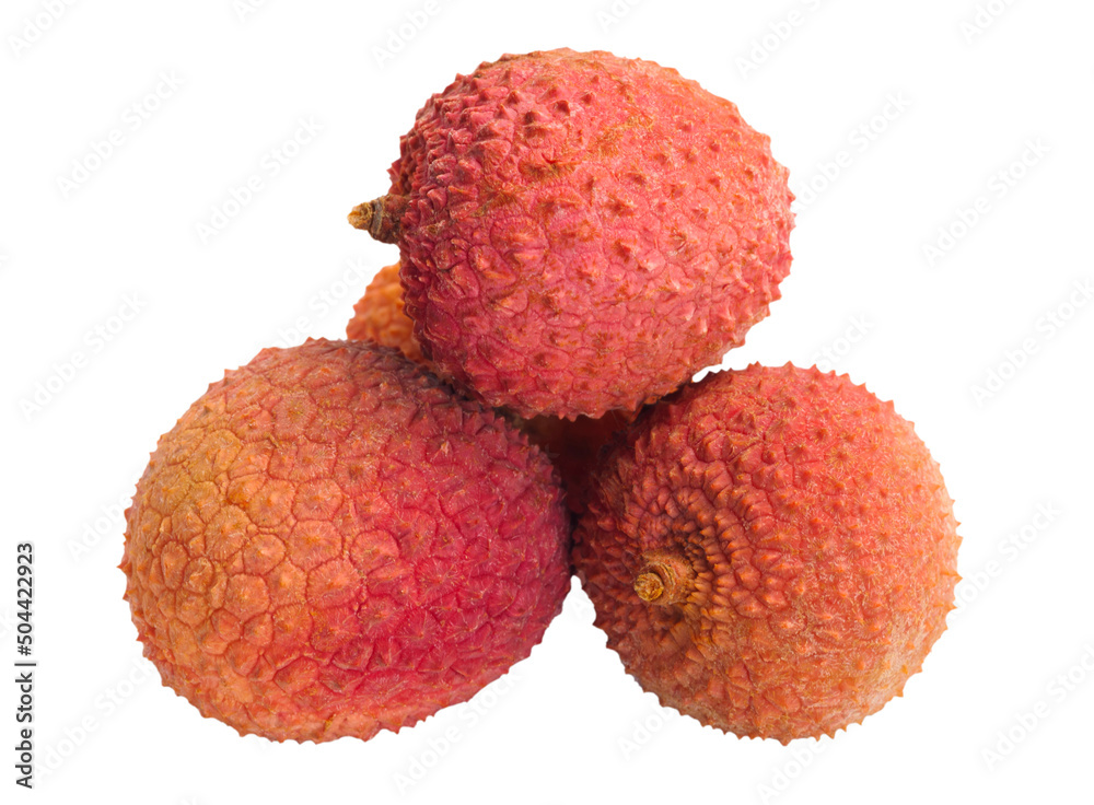 Red ripe sweet juicy delicious litchi, isolated on white background Red ripe sweet juicy delicious litchi, isolated on white background