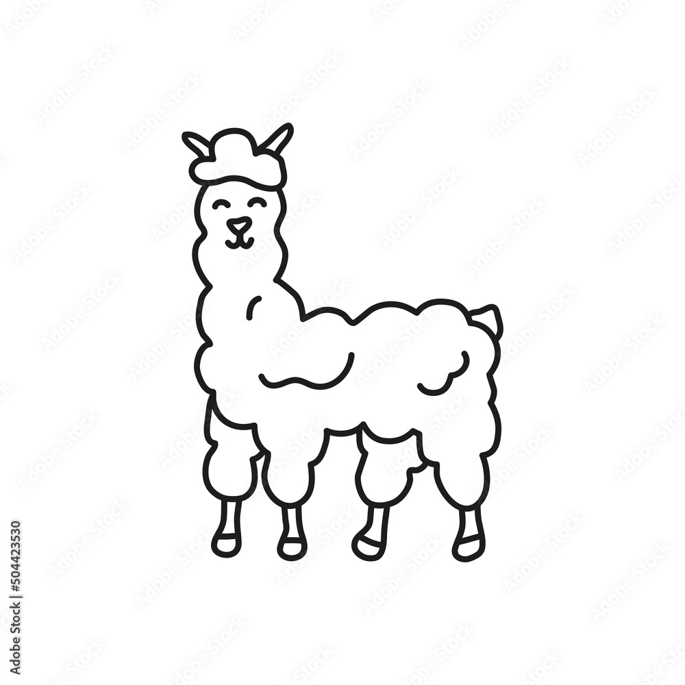 Doodle outline lama. Doodle outline lama.