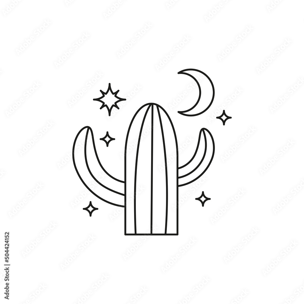 Hand drawn outline celestial cactus. Hand drawn outline celestial cactus.