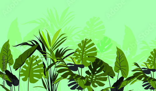 Seamless pattern with tropical leaf vector Illustration, Summer batik style
