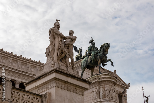 Scenic view on the front facade of Victor Emmanuel II monument on Piazza Venezia in Rome (Roma), Lazio, Italy, EU Europe. Cityscape image of Altar of the Fatherland also know as Altare della Patria