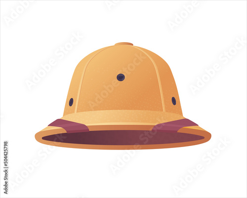 Cartoon safari hat. Pith helmet for tourists, hunters and explorers. Vector illustration in flat style. photo