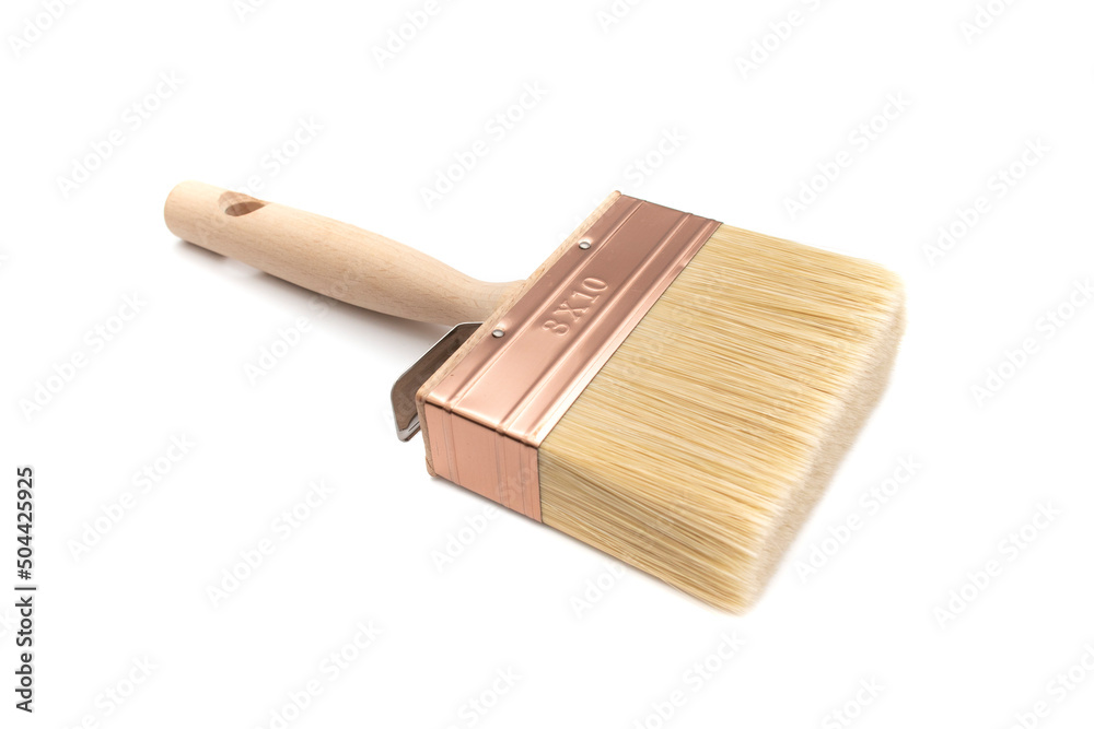 Canarian paletina brush Nº3x10, with white and blonde synthetic bristles and varnished wooden handle. Suitable for any type of paint, including glues and adhesives. Isolated on white background. Canarian paletina brush Nº3x10, with white and blonde synthetic bristles and varnished wooden handle. Suitable for any type of paint, including glues and adhesives. Isolated on white background.