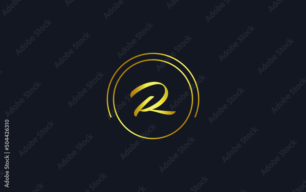 Golden circle and simple flat logo design vector with the letter and alphabet R Golden circle and simple flat logo design vector with the letter and alphabet R