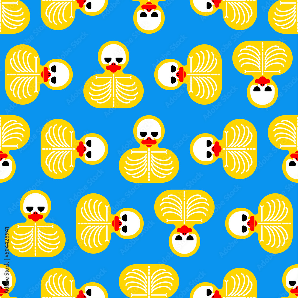 Rubber duck skeleton pattern seamless. Bone toy background. Vector texture