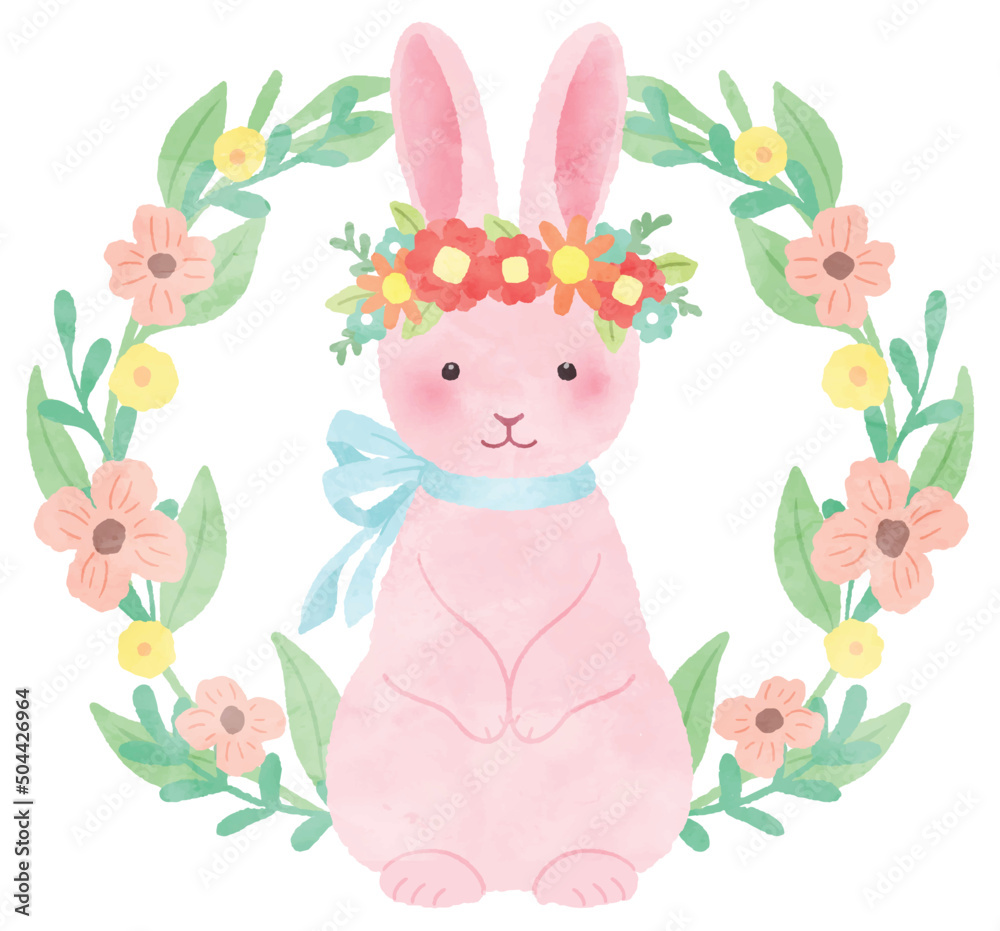 頭に花冠をのせたピンクのうさぎ Stock Vector Adobe Stock