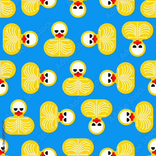 Rubber duck skeleton pattern seamless. Bone toy background. Vector texture