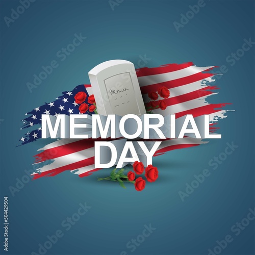 happy memorial day USA. American soldier grave with flag. vector illustration design