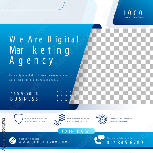 Business marketing promotion social media design template. Modern square banner with place for the photo.