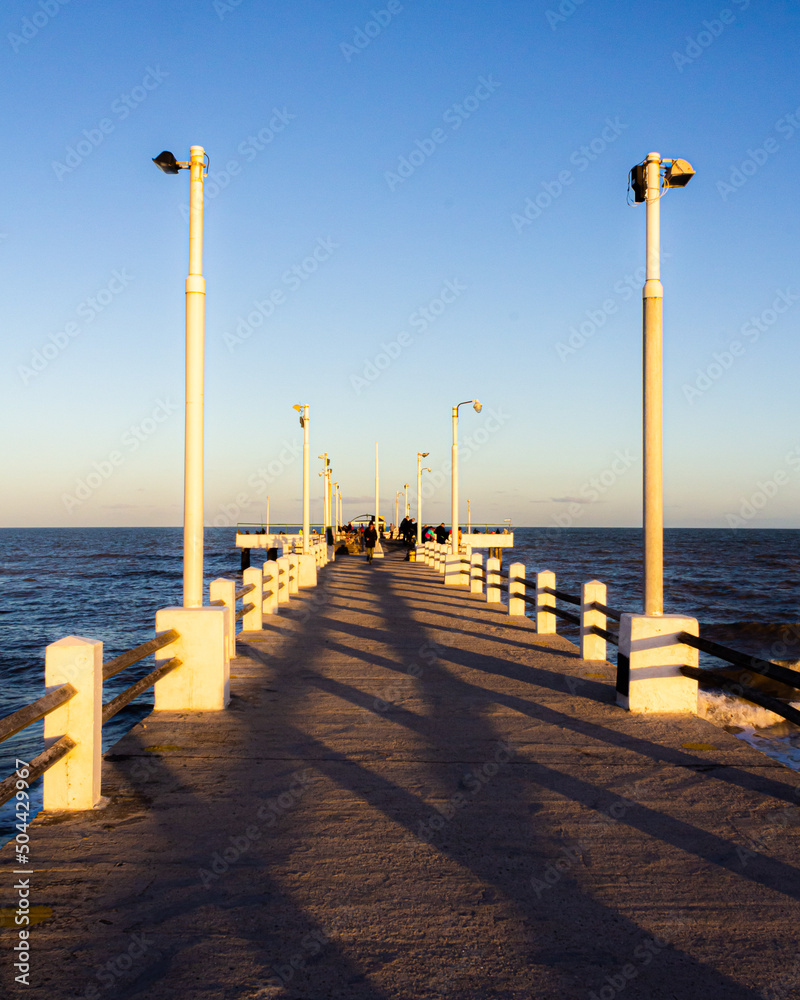 San Bernardo Pier at Sunset, Shadows at Sunset, Beach day, Buenos Aires Coast, Argentina