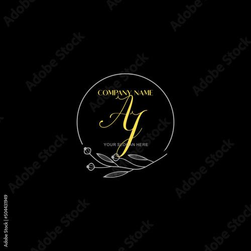 Initial letter AJ handwriting with floral frame template