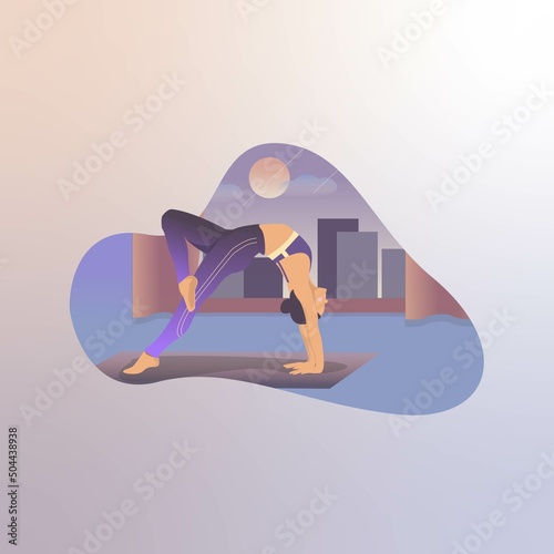 Vector illustration of woman doing yoga at home
