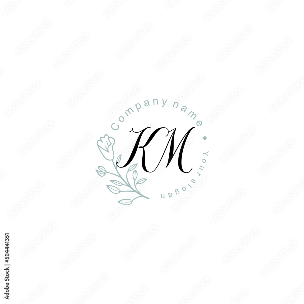 Initial letter KM handwriting with floral frame template Stock Vector ...