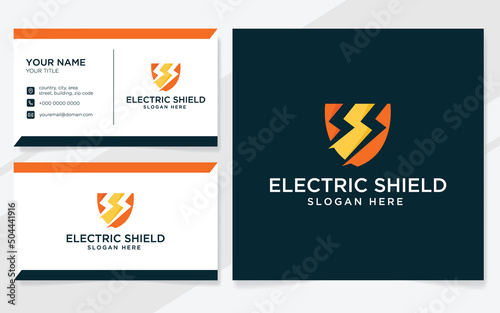 Electric shield logo suitable for company with business card template