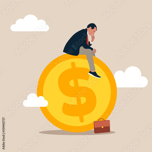 Wallpaper Mural Thoughtful businessman investor thinking about where to invest on dollar coin money