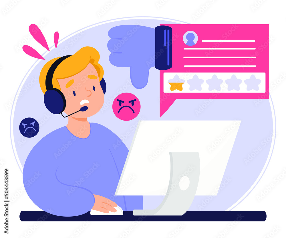 Bad review concept design. Online negative user feedback. Customer