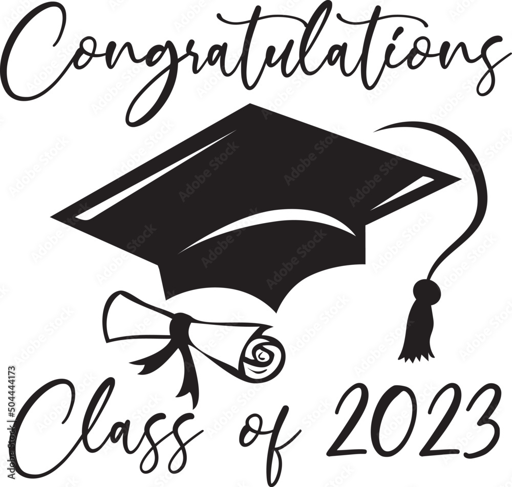 Congratulations Class of 2023 Graduation Cap and Diploma Design Stock