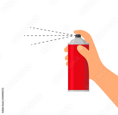 Man's hand holds spray can isolated on white background. Vector illustration in a flat style.